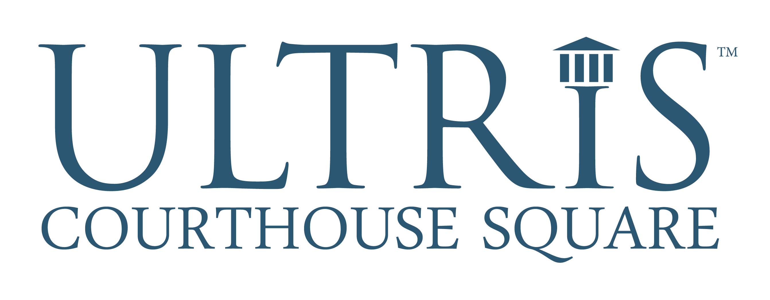 A logo with the words "ULTRIS COURTHOUSE SQUARE" in white on a black background.